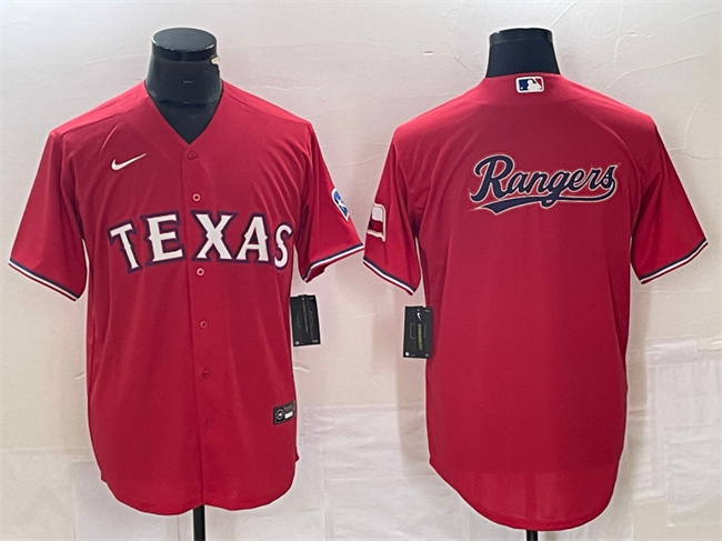 Men's Texas Rangers Red Team Big Logo With Patch Cool Base Stitched Baseball Jersey Men's Texas Rangers Red Team Big Logo With Patch Cool Base Stitched Baseball Jersey